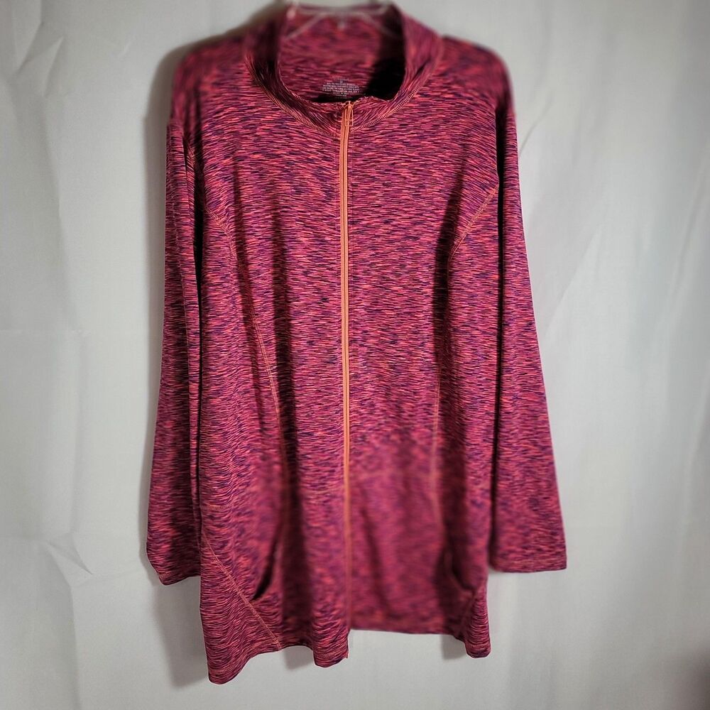 CJ Banks Pink Space Dye Full Zip Up Athletic Mock Neck Jacket w/ Pockets 3X Plus
